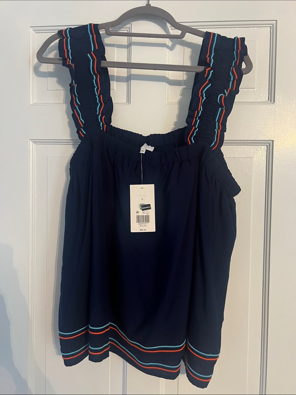 crown & ivy Navy Tank Top with Red and Light Blue Stripe Accents